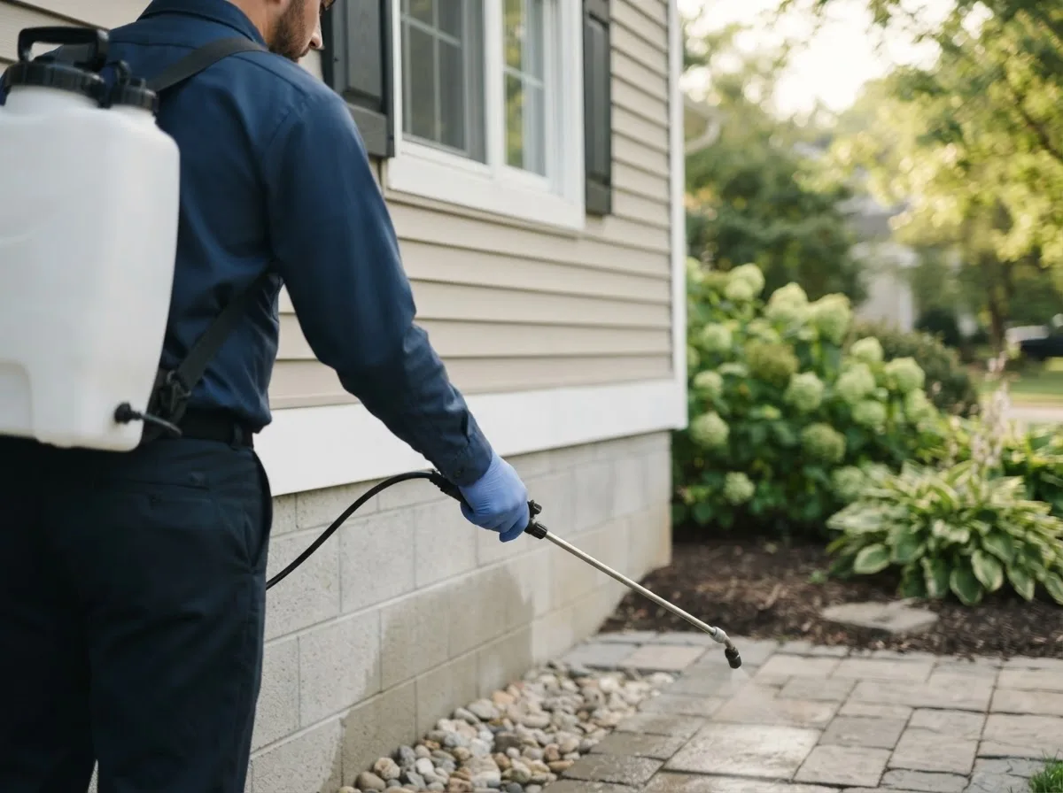 Pest control technician inspecting a home in Gratiot, WI